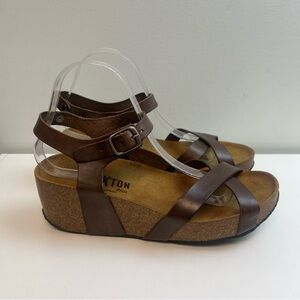 Plakton Brown Leather Wedge Sandals Ankle Strap Platform Comfort 9 Made in Spain